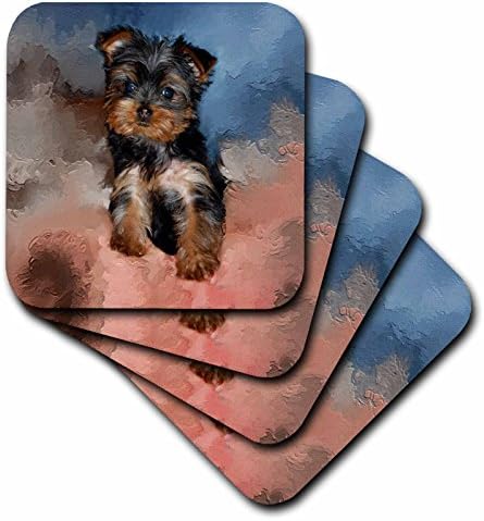 3drose cst_3868_3 Toy Yorkie Puppy Ceramic Tile Coasters, conjunto de 4