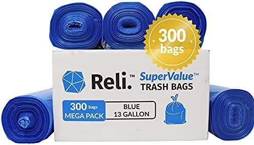 Reli. Supervisiona 13 sacos de reciclagem de galões | 300 contagem | Cozinha alta | Sacos de lixo azul