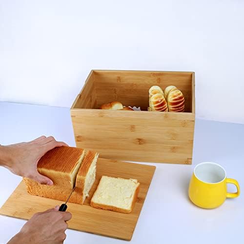 2pcs Caixa de pão grande, recipiente natural de alimentos de bambu, lixeira de pão extra para família grande - não precisa instalar
