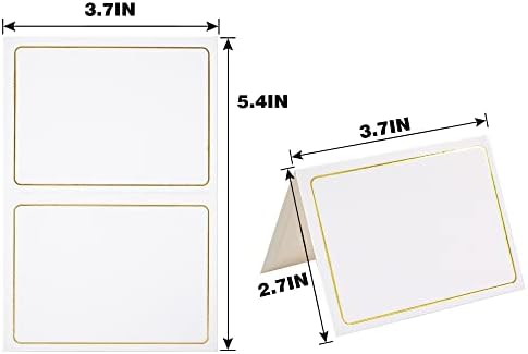 Cartões elegantes da mesa com borda de folha de ouro - pequenos cartões de papel em branco em ambos os lados para configuração