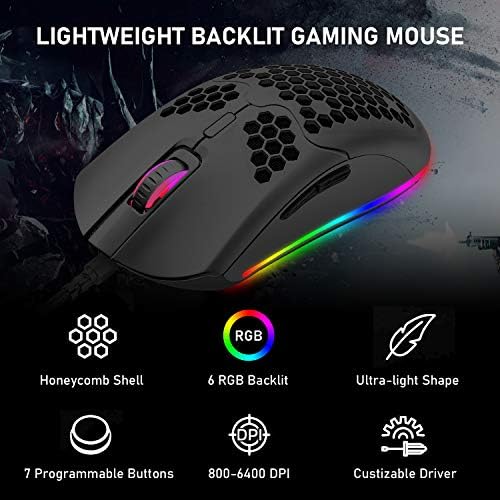 Teclado de jogo mecânico Blue switch mini 82 teclas com fio Teclado de retroiluminação LED de arco -íris, mouse de jogos leves