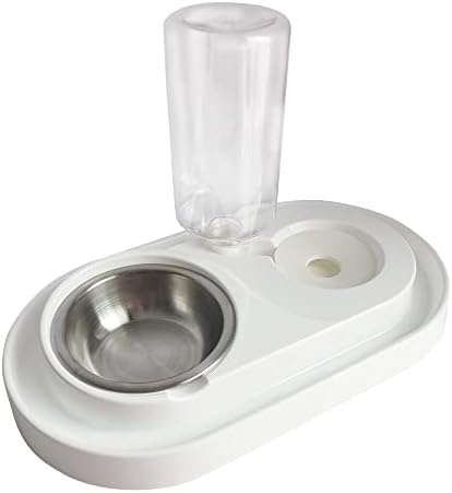 Sussexhome Dog & Cat Food and Water Dispenser Conjunto, tigelas duplas de cachorro e gato com tigela de aço, tigela de água recarregável para animais de estimação, alimentador de estimação lavável