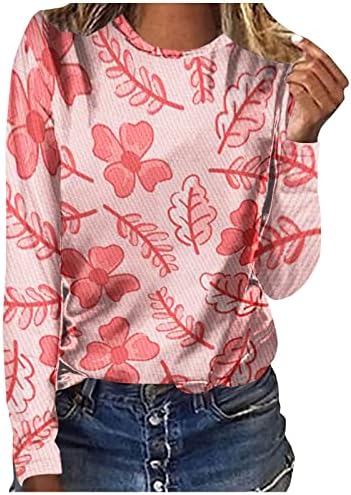 Camisas femininas para o Dia dos Namorados, impressão de moda T-shirt de blusa de mangas compridas para mulheres suéter casual de