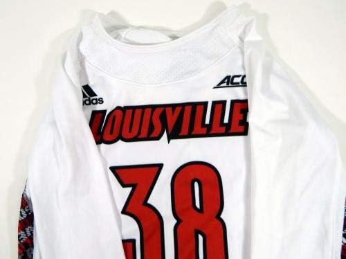 Womens Uni of Louisville Cardinals 38 Game usado LS White Jersey Lacrosse L 594 - jogo da faculdade usada