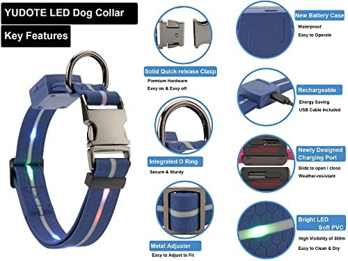 Petiry LED Dog Collar, colarinho recarregável USB Cola de cachorro, Collar de cabeça ajustável para resistência do Warter