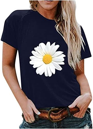 Camisetas gráficas de verão para mulheres camisa de impressão de girassol de girassol de manga curta Top de top