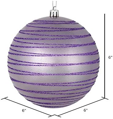 Bola de ornamento de Natal de Vickerman 6 , acabamento em lavanda com linhas de brilho, plástico à prova de quebra, decoração