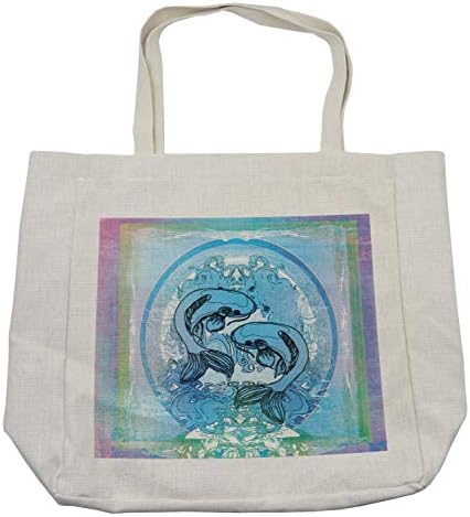 Bolsa de compras japonesa de Ambesonne, peixes exóticos orientais de alma gêmea na ilustração do mar emoldurada de gradiente, bolsa