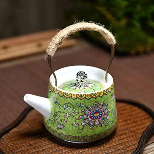 Chaleira de chaleira de esmalte do doool bule de cerâmica chinês kungfu bel com flor verde porcelana bule de chá