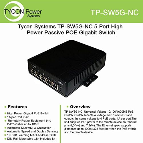 Sistemas Tycon TP-SW5G-NC 5 Porta de alta potência Poe Gigabit Switch-12-56V
