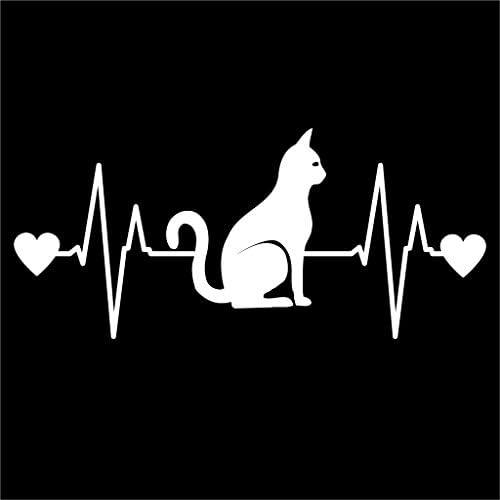 Adequador de decalque de vinil do coração de gato | Carros Caminhões Vans Walls Laptops Cups | Branco | 7,5 x 3,3 polegadas