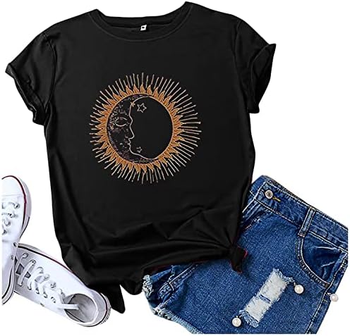 Aihou Tops fofos para mulheres, camisas para mulheres Casual Casual Manga curta Tees de dente de leão de verão Tops e blusas