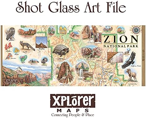 O XPlorer mapeia o mapa do parque nacional Zion Glass Shot Glass, sem BPA - para escritório, casa, presente, festa - durável