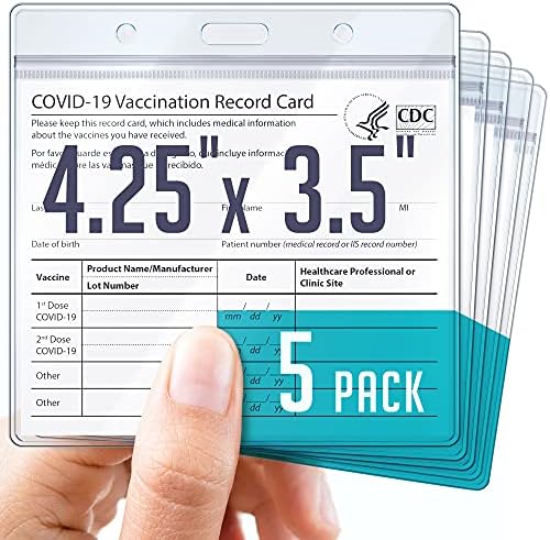 Caso do suporte para cartões de vacina CDC RightEx - pacote de 5 - Protetor de cartão plástico durável e flexível - mangas de cartão de vacinação - Imunização à prova d'água, imunização selvagem ou proteção contra cartões de crachá 4.25x3.5