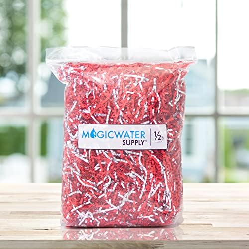 Magicwater Supply Crinkle Cut Papel Shred Filler para embalagem de presentes e recheio de cesto - vermelho e prata