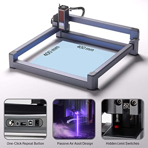 GenMitsu Jinsoku LC-40 10W ENGRAVER LASER DE POWER OPTICO, 0,08*0,05mm Cuttador de laser de ponto compactado com trilhos lineares, controle de aplicativos, máquina de gravura a laser de alta precisão para madeira, metal, 400mm x 400mm