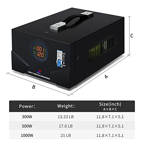 Transformadores de isolamento de Zhengxi 120V a 120V, 1000W Transformador 120V a 100V Conversor de tensão para baixo para