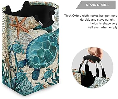 Tartaruga marinha oceânica Cesto de lavanderia grande, cestas de lavanderia de lavanderia de animais fofos com alça, cesta
