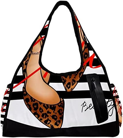 Leopard High Heels Travel Duffel Bag Sports Gym Bag Weekend Tote Saco Overnight for Mulher Men