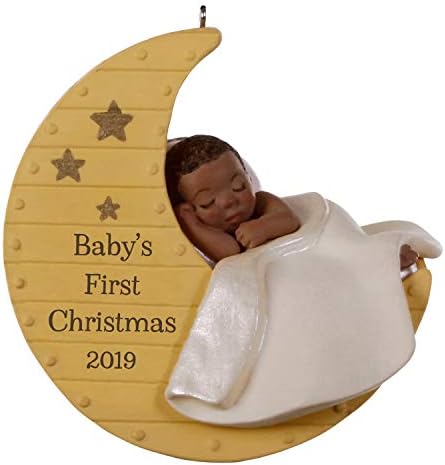 Hallmark Keetake 1799qsm7807 Ornamento de Natal 2019 do ano datado, primeiro ornamento de Natal do bebê afro-americano