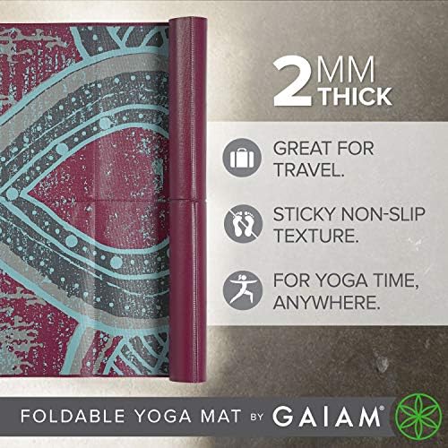 Gaiam Yoga Mat - Fitness Dobing Travel Fitness & Exercício - Mat de ioga dobrável para todos os tipos de ioga, pilates