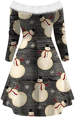 Vestido de Natal para mulheres Sexy Off ombre Lace Up V Velvet Dress Xmas Snowflake Graphic Swing Swing Dresses