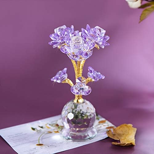 H&D Hyaline & Dora Crystal Purple Rose com decoração de base para aniversário de cristal, presentes românticos para sua esposa