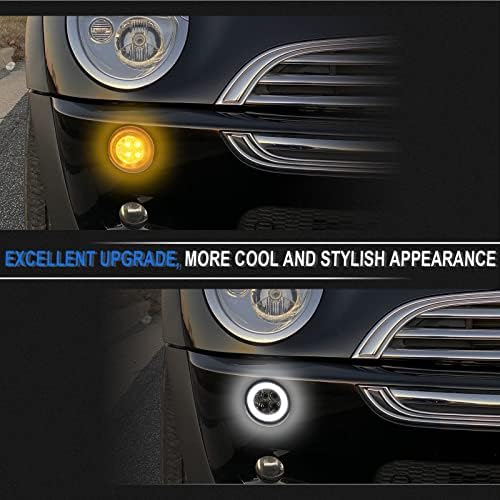 Shinefit Front Front White Halo DRL Drivando estacionamento Compatível com Cooper R50 R53 Hatchback 2002-2006/ Cooper R52 Convertible 2004-2008, montagem de lâmpadas de giro âmbar, lente de fumaça