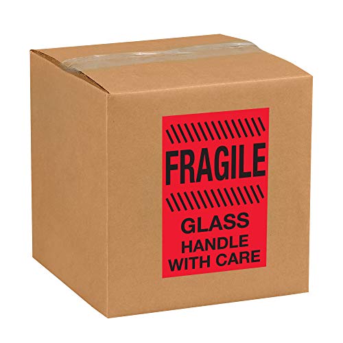 Lógica de fita TLDL1188 Etiquetas, Fragile - Glass - Handle With Care, 4 x 6, vermelho fluorescente, 1 rolo de 500 rótulos