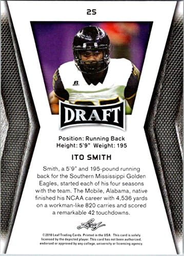 2018 folhas draft ouro 25 Ito Smith Card de futebol do sul do Mississippi Golden Eagles