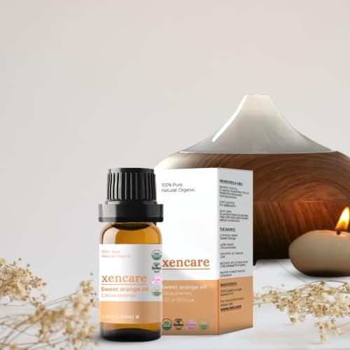 XENCARE Organic Sweet Orange + LemonGrass + Pacote de óleos essenciais premium de limão - 10 ml, 0,33 fl oz, puro, não diluído, natural para uso de aromaterapia / difusor, terapia de massagem e uso doméstico