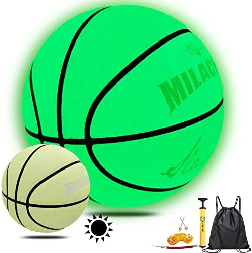 Basquete miláquico brilho no basquete escuro e brilhante de couro, Green Light Up Basketball Gift para meninos, meninas,
