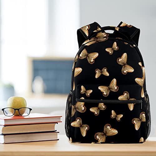Niaocpwy Butterflies amarelos bonitos Backpack de fundo preto para estudante do ensino fundamental, mochila de laptop de viagens