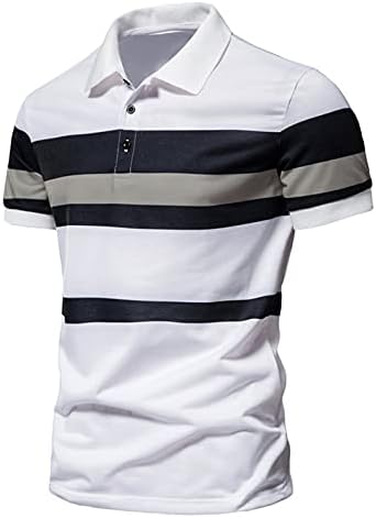 XXBR Mens Golf Polo Camisetas Slim Fit Fit Shorve Stripe Block Color Patchwork Tennis Shirt Button Work Tops casuais