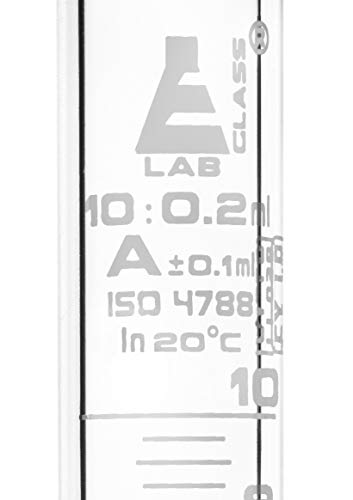 Cilindro graduado, 10ml - Tolerância de classe A ± 0,10 ml - Base redonda - Graduação branca - Borossilicato 3.3 Glass