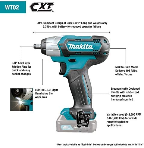 Makita WT02Z 12V Max CXT Impact Wrench, 3/8