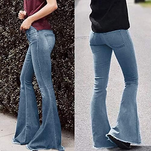 Lariau Stretch Jeans for Women Flare Pocket Mid Pocket Slim Tassel Y2K calça calça de calça folgada