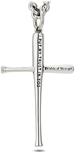 Escudos de força masculino de aço inoxidável de beisebol Bat Cross Colar-Psalm 56: 3