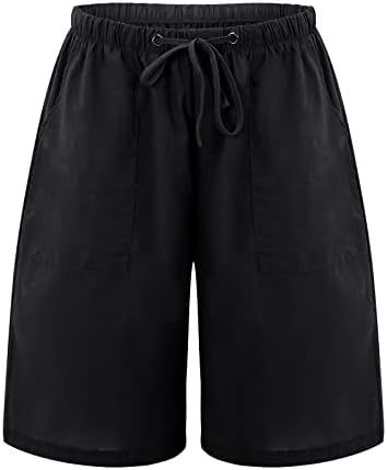 Shorts bermudas de beuu para shorts casuais femininos, cintura elástica de cintura de bainha de bainha shorts de verão