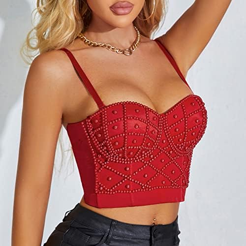 Corpo de espartilho cortado feminino Top Party Clubwear Cami Tank Tops Pearl Pierted Bustier Corset Corpeio Sexy Bandeau