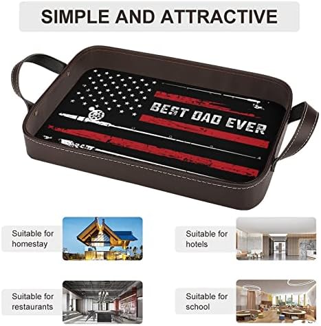 Melhor pai de sempre pesca bandeira americana bandeja de couro decorativo personalizado Organizador de armazenamento de bandeja com alças para hotel em casa