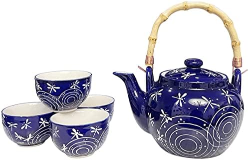 Happy Sales Japanese estilo japonês Perfeito de porcelana Conjunto de chá com filtro, alça de madeira e 4 xícaras de chá