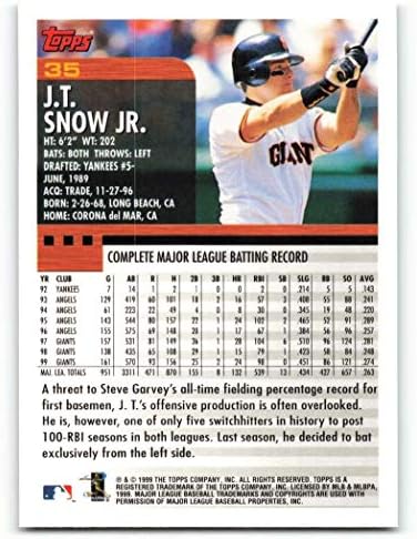2000 TOPPS 35 J.T. Snow nm-mt San Francisco Giants Baseball