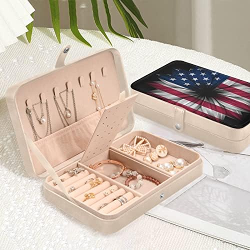 Bandeira Americana da INNEWGOGO Pequena caixa de jóias PU Organizador de jóias de couro Organizador de armazenamento de anel