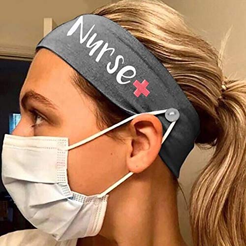 Jorsnovs 4 pacote impresso Non Slip Elastic Nurse Hap Heads com botões para máscara Yoga Wicking Sorto SweatBand Workout