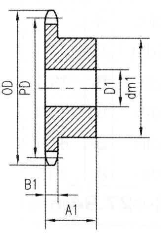 Ametric 25b14 polegadas ANSI 25-1 Hub de aço de aço, para 25 Chan, 1,201 DIA externo, 13/16 DIA, 5/16 +/- 1/16 polegada