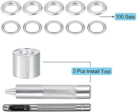 kit de ferramentas de grommet uxcell 100 conjuntos 5/16 ilhós de cobre ilhós com ferramentas de instalação de 3pcs, 8 mm dentro