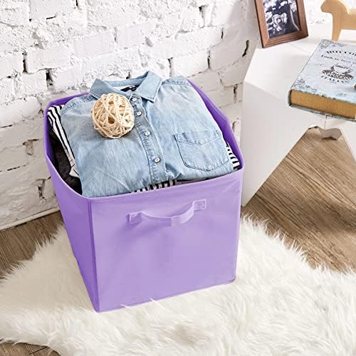 Conjunto EZARARE de 10 caixas de cesta de tecido, cubo de armazenamento de organizador dobrável roxo com alças para