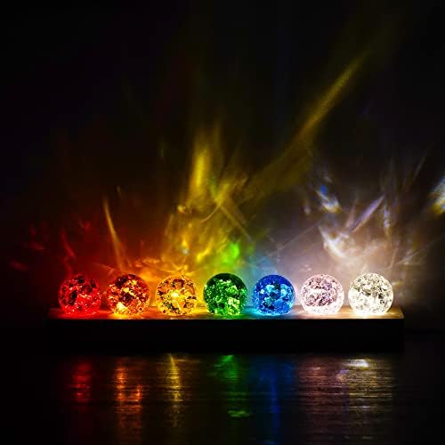 7 cores 40mm Ice Bolas de cristal rachadas com base de madeira LED Base de madeira Decoração de vidro de vidro quartzo Ornamento Night Light Decoration Para o quarto da criança em casa Office Tabloptep Paperweights Presente para mamãe USB apenas