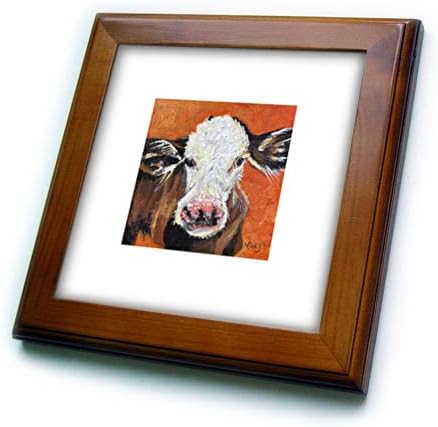 Imagem de 3drose de fundo laranja com face de vaca pintada - ladrilhos emoldurados